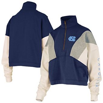 Women's Pressbox Navy North Carolina Tar Heels Ferrara Color Block Quarter-Zip Sweatshirt
