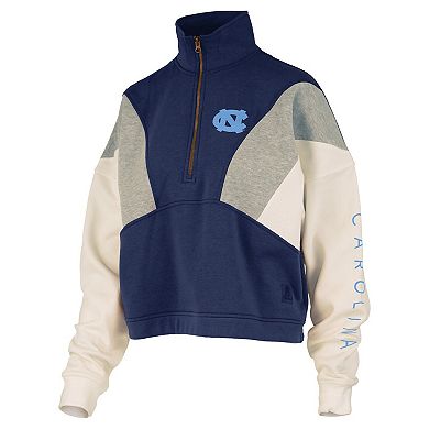 Women's Pressbox Navy North Carolina Tar Heels Ferrara Color Block Quarter-Zip Sweatshirt