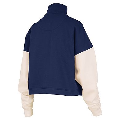 Women's Pressbox Navy North Carolina Tar Heels Ferrara Color Block Quarter-Zip Sweatshirt