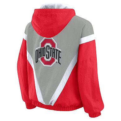 Women's WEAR by Erin Andrews Scarlet/Gray Ohio State Buckeyes Colorblock Full-Zip Hoodie Windbreaker Jacket