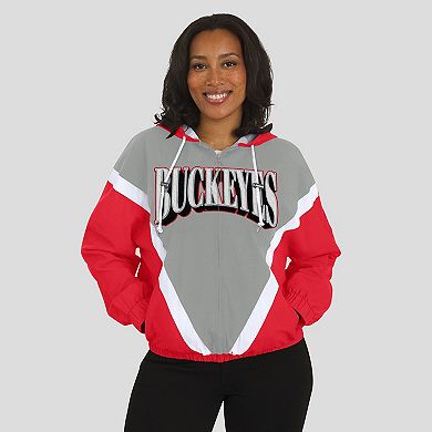 Women's WEAR by Erin Andrews Scarlet/Gray Ohio State Buckeyes Colorblock Full-Zip Hoodie Windbreaker Jacket