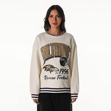 Women's The Wild Collective Cream Baltimore Ravens Oversized Vintage French Terry Sweatshirt