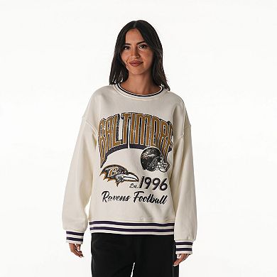 Women's The Wild Collective Cream Baltimore Ravens Oversized Vintage French Terry Sweatshirt