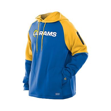 Men's New Era Royal Los Angeles Rams Combine Authentic Color Block Raglan Pullover Hoodie