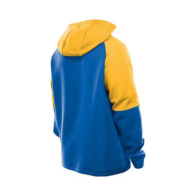 Men's New Era Royal Los Angeles Rams Combine Authentic Color Block Raglan Pullover Hoodie