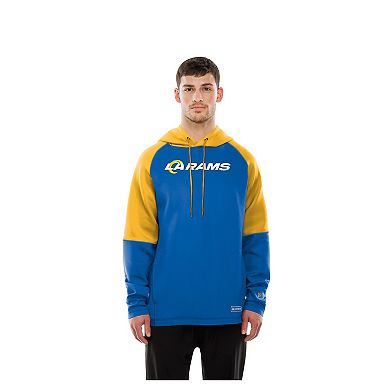Men's New Era Royal Los Angeles Rams Combine Authentic Color Block Raglan Pullover Hoodie