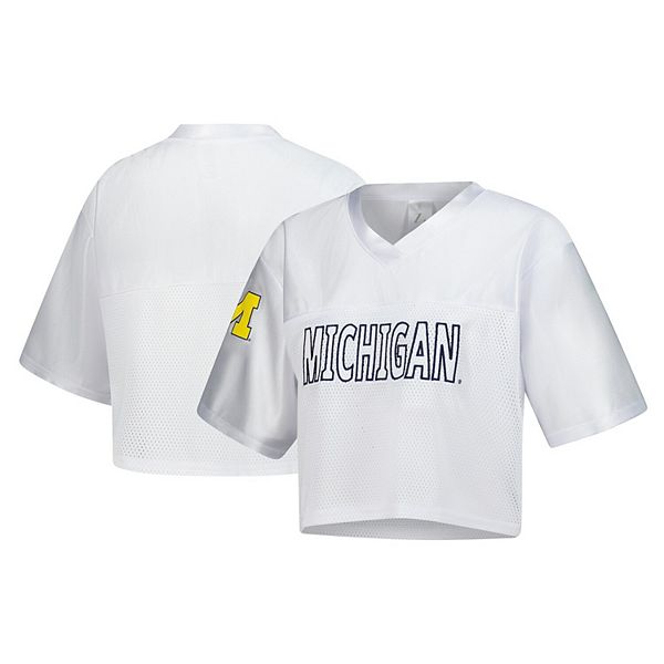 【美品】WIRROW CuproCottonRegularCollarShirt Women's ZooZatz White Michigan Wolverines Mesh Cropped V-Neck T-Shirt