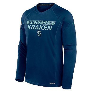 Men's Fanatics Deep Sea Blue Seattle Kraken Authentic Pro Rink Tech Raglan Long Sleeve T-Shirt