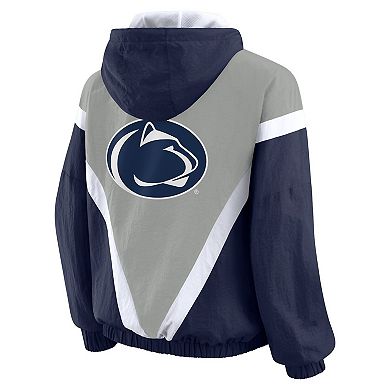 Women's WEAR by Erin Andrews Navy/Gray Penn State Nittany Lions Colorblock Full-Zip Hoodie Windbreaker Jacket