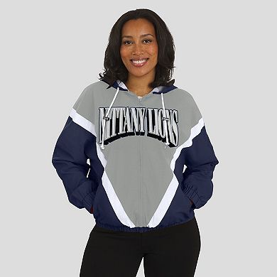Women's WEAR by Erin Andrews Navy/Gray Penn State Nittany Lions Colorblock Full-Zip Hoodie Windbreaker Jacket