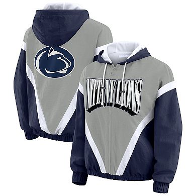 Women's WEAR by Erin Andrews Navy/Gray Penn State Nittany Lions Colorblock Full-Zip Hoodie Windbreaker Jacket