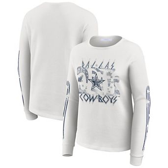 Women's WEAR by Erin Andrews White Dallas Cowboys Graphic Waffle Long-Sleeve T-Shirt