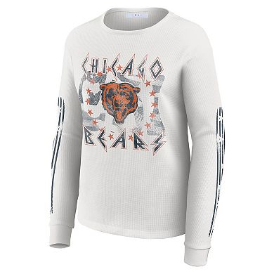 Women's WEAR by Erin Andrews White Chicago Bears Graphic Waffle Long-Sleeve T-Shirt