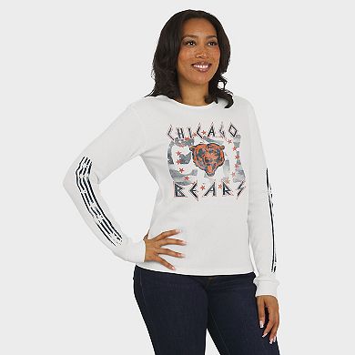 Women's WEAR by Erin Andrews White Chicago Bears Graphic Waffle Long-Sleeve T-Shirt