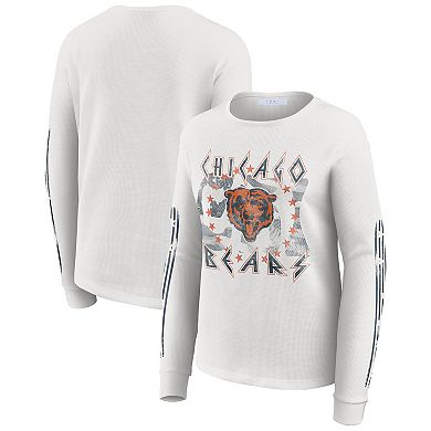Women's WEAR by Erin Andrews White Chicago Bears Graphic Waffle Long-Sleeve T-Shirt