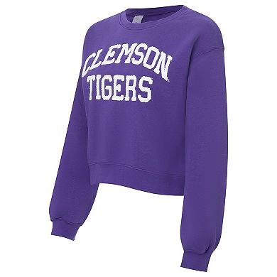Women's ZooZatz Purple Clemson Tigers Chenille Cropped Sweatshirt