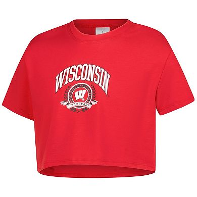 Girls Youth ZooZatz Red Wisconsin Badgers Laurels Tri-Blend Cropped T-shirt