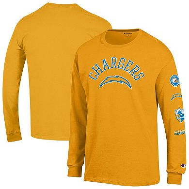 Men's Champion Gold Los Angeles Chargers Seal Long Sleeve T-Shirt