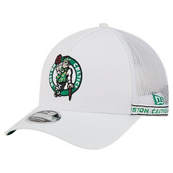 Men's New Era White Boston Celtics Featherweight Team Tape 9FORTY M-Crown A-Frame Adjustable Hat
