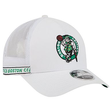 Men's New Era White Boston Celtics Featherweight Team Tape 9FORTY M-Crown A-Frame Adjustable Hat