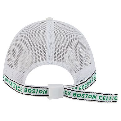 Men's New Era White Boston Celtics Featherweight Team Tape 9FORTY M-Crown A-Frame Adjustable Hat