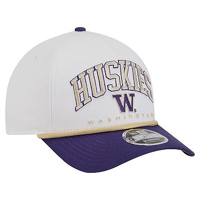 Men's New Era White/Purple Washington Huskies Arch Two-Tone Rope 9FORTY A-Frame M-Crown Adjustable Hat