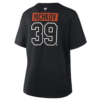 Women's Fanatics Matvei Michkov Black Philadelphia Flyers Authentic Stack Name & Number T-Shirt