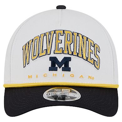 Men's New Era White/Navy Michigan Wolverines Arch Two-Tone Rope 9FORTY A-Frame M-Crown Adjustable Hat