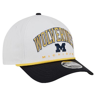 Men's New Era White/Navy Michigan Wolverines Arch Two-Tone Rope 9FORTY A-Frame M-Crown Adjustable Hat