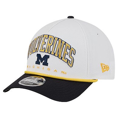 Men's New Era White/Navy Michigan Wolverines Arch Two-Tone Rope 9FORTY A-Frame M-Crown Adjustable Hat
