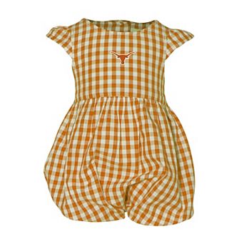 Girl's Infant Garb Burnt Orange Texas Longhorns Cara Gingham Ruffled Bodysuit