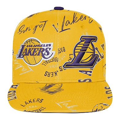 Youth Outerstuff Gold Los Angeles Lakers Street Hooper Allover Print Snapback Hat