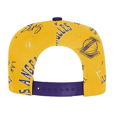 Youth Outerstuff Gold Los Angeles Lakers Street Hooper Allover Print Snapback Hat