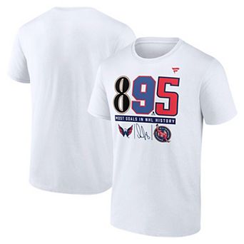 Men's Fanatics Alexander Ovechkin White Washington Capitals NHL All-Time Leading Goal Scorer The History of 895 T-Shirt