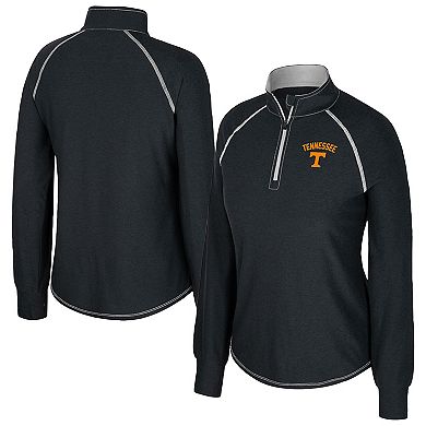Women's Colosseum Black Tennessee Volunteers Bikram Raglan Quarter-Zip Top