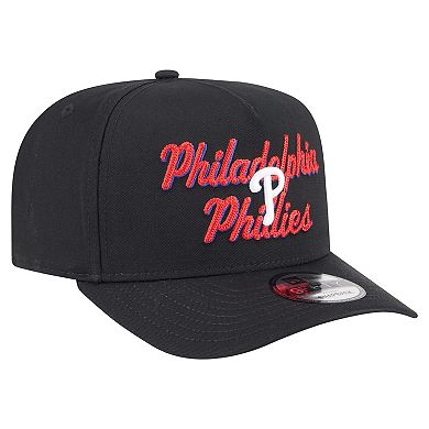 Men's New Era Black Philadelphia Phillies Chainstitch 9FIFTY A-Frame Snapback Hat