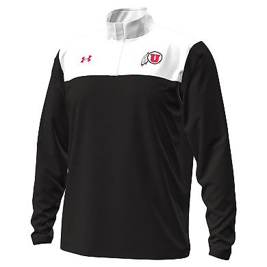 Men's Under Armour Black/White Utah Utes Green Blocked Quarter-Zip Pullover