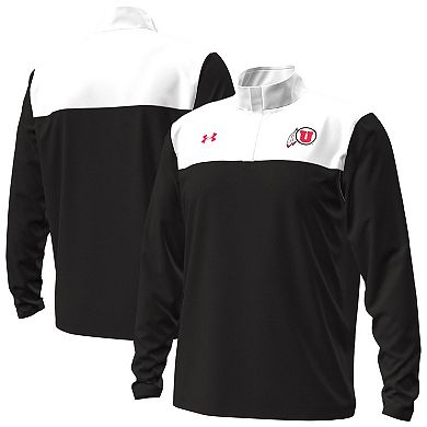 Men's Under Armour Black/White Utah Utes Green Blocked Quarter-Zip Pullover