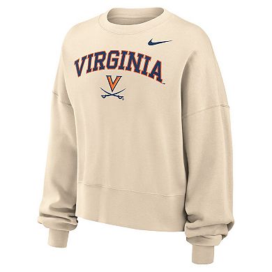 Women's Nike Natural Virginia Cavaliers Phoenix Fleece Oversized Cropped Sweatshirt