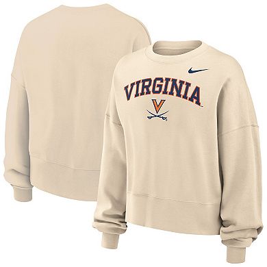 Women's Nike Natural Virginia Cavaliers Phoenix Fleece Oversized Cropped Sweatshirt