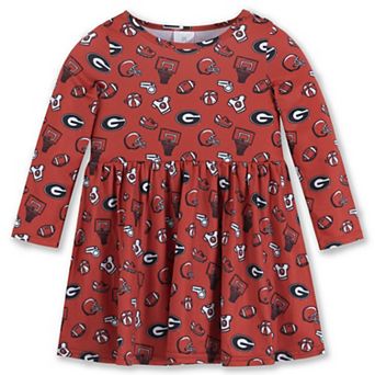 Girls Toddler ZooZatz Red Georgia Bulldogs All-Over Print Football Dress