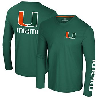Men's Colosseum Green Miami Hurricanes Logo Lockup 3-Hit Active Blend Long Sleeve T-Shirt