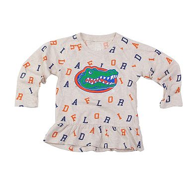 Girls Toddler Wes & Willy Oatmeal Florida Gators Ruffle Raglan Long Sleeve T-Shirt & Leggings Set