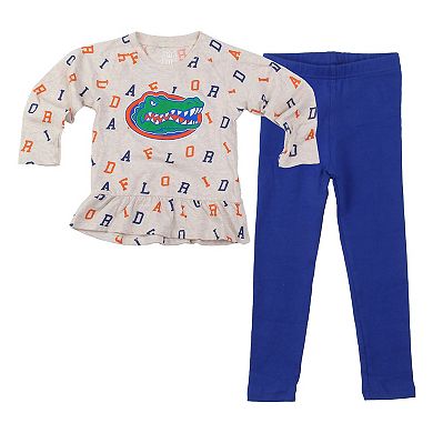 Girls Toddler Wes & Willy Oatmeal Florida Gators Ruffle Raglan Long Sleeve T-Shirt & Leggings Set