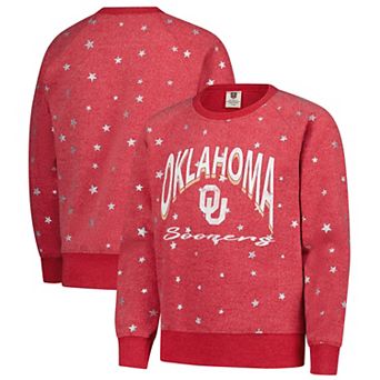 Girls Youth Wes & Willy Crimson Oklahoma Sooners Shimmer Star Reverse Sweatshirt