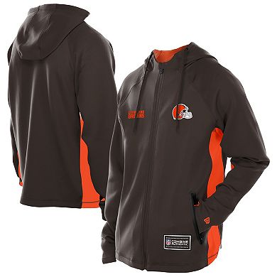Men's New Era Brown Cleveland Browns Combine Authentic Raglan Scuba Full-Zip Hoodie