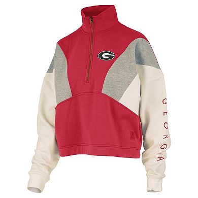 Women's Pressbox Red Georgia Bulldogs Ferrara Color Block Quarter-Zip Sweatshirt