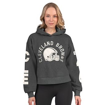 Women's Starter Heather Charcoal Cleveland Browns Star Player Cropped Fleece Pullover Hoodie