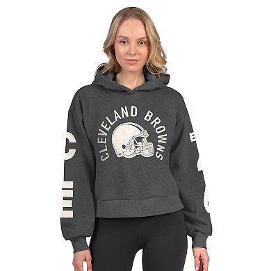 Women's Starter Heather Charcoal Cleveland Browns Star Player Cropped Fleece Pullover Hoodie