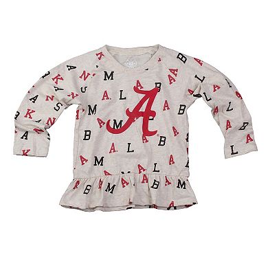 Girls Toddler Wes & Willy Oatmeal Alabama Crimson Tide Ruffle Raglan Long Sleeve T-Shirt & Leggings Set